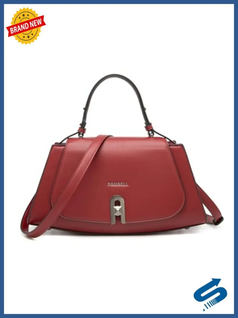 Vegan Leather Trapezoid Crossbody Bag, Twist Lock Handbag Purse